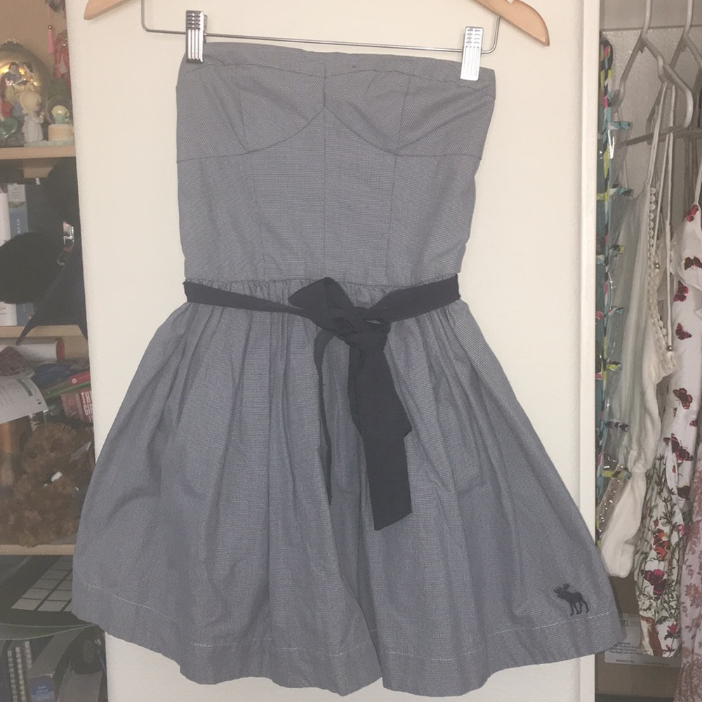 Blue Checkered Strapless Dress